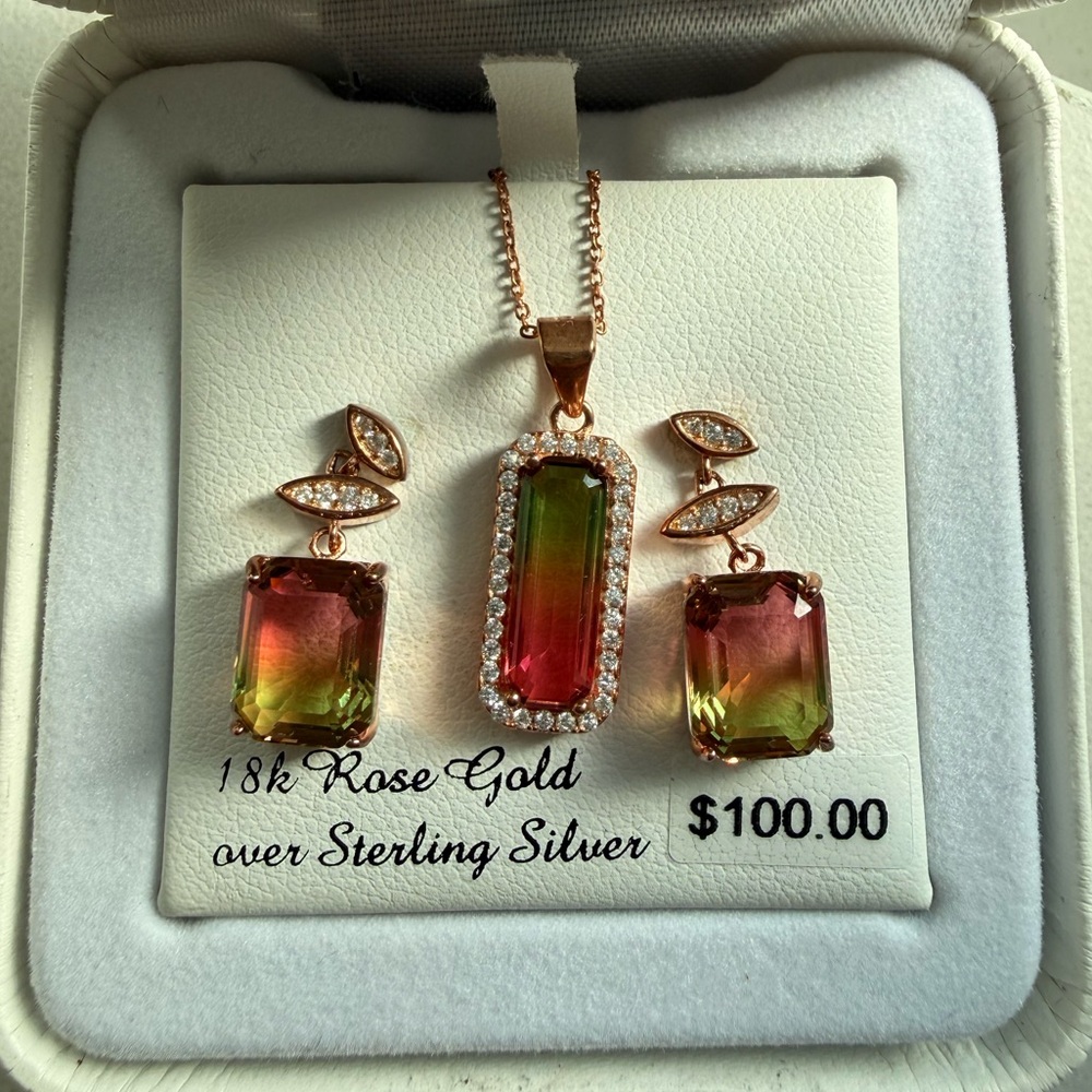 **NWT** Elegant Rose Gold Necklace and Earring Set